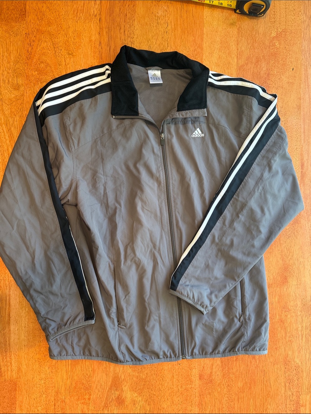 adidas Men's Large L  Gray Windbreaker Jacket with Black & White Stripes